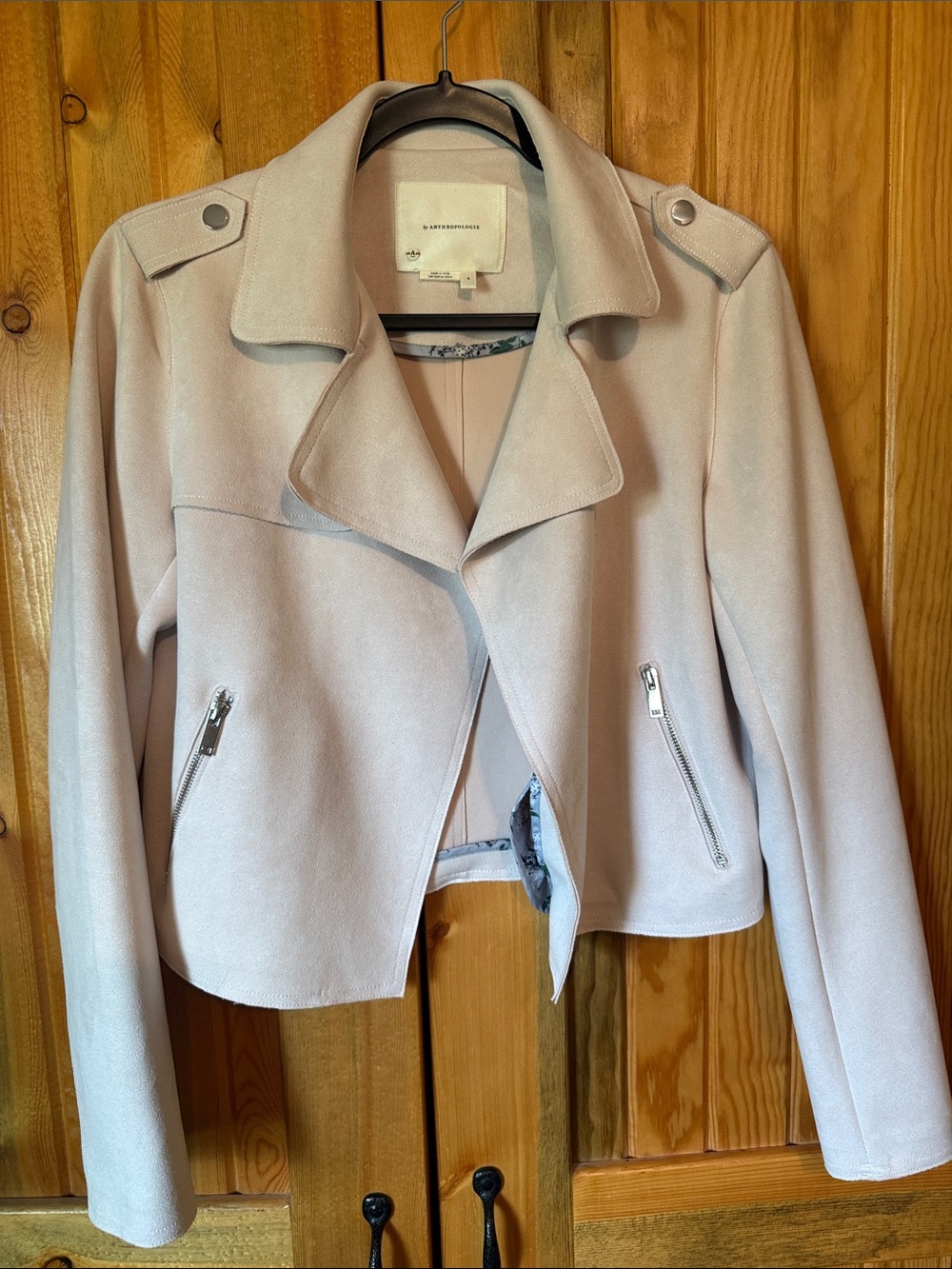 Light Pink Faux Suede Women's Moto Jacket  Cropped Jacket